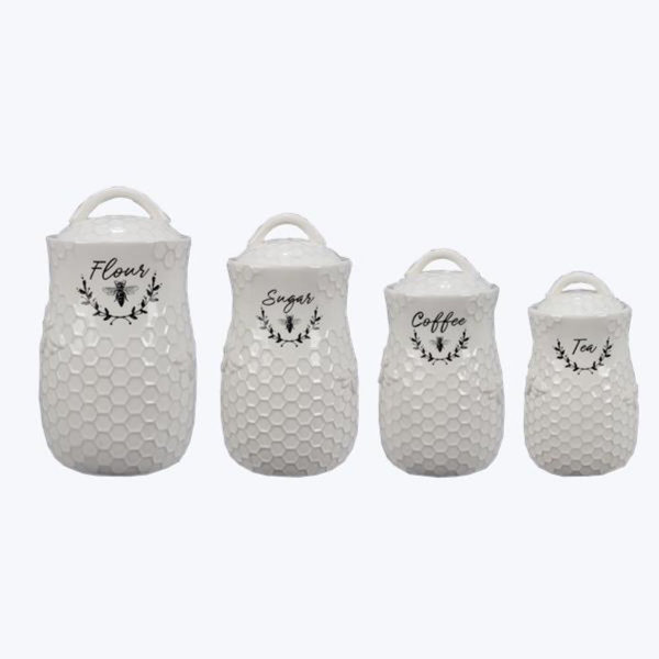 Love Happy Creations LLC Ceramic Honey Bee Canisters, 4 Pc/set